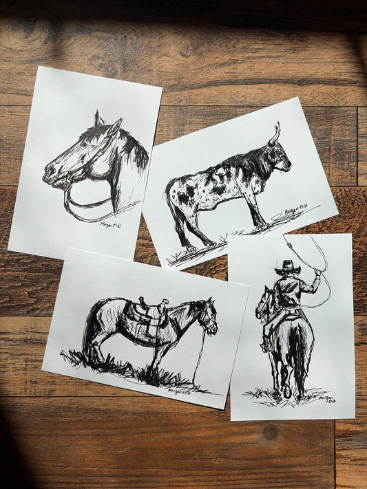 "Ranch Hand Collection" 4 Original Sketches